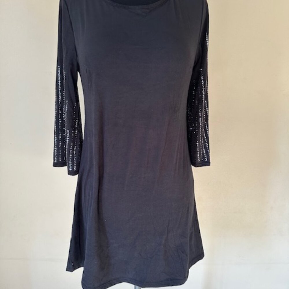 Saga Black Dress with Embellished Sleeves  8619